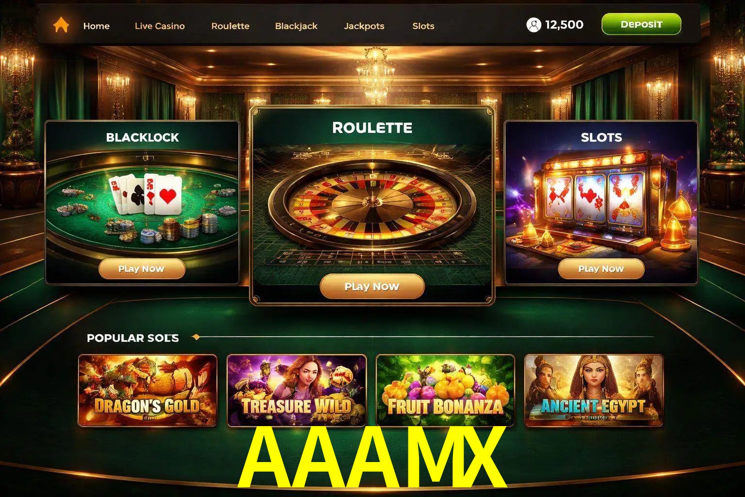 Vista de la plataforma AAAMX Casino mostrando categorías organizadas de juegos en línea